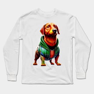 The Aqua-Hound: Dachshund in Bold Superhero Costume Tee Long Sleeve T-Shirt